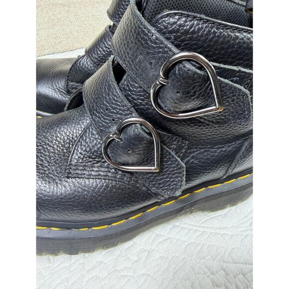 Dr. Martens Women 9 Black Devon Heart Chunky Leather Platform Y2k Goth Boots - Picture 3 of 10